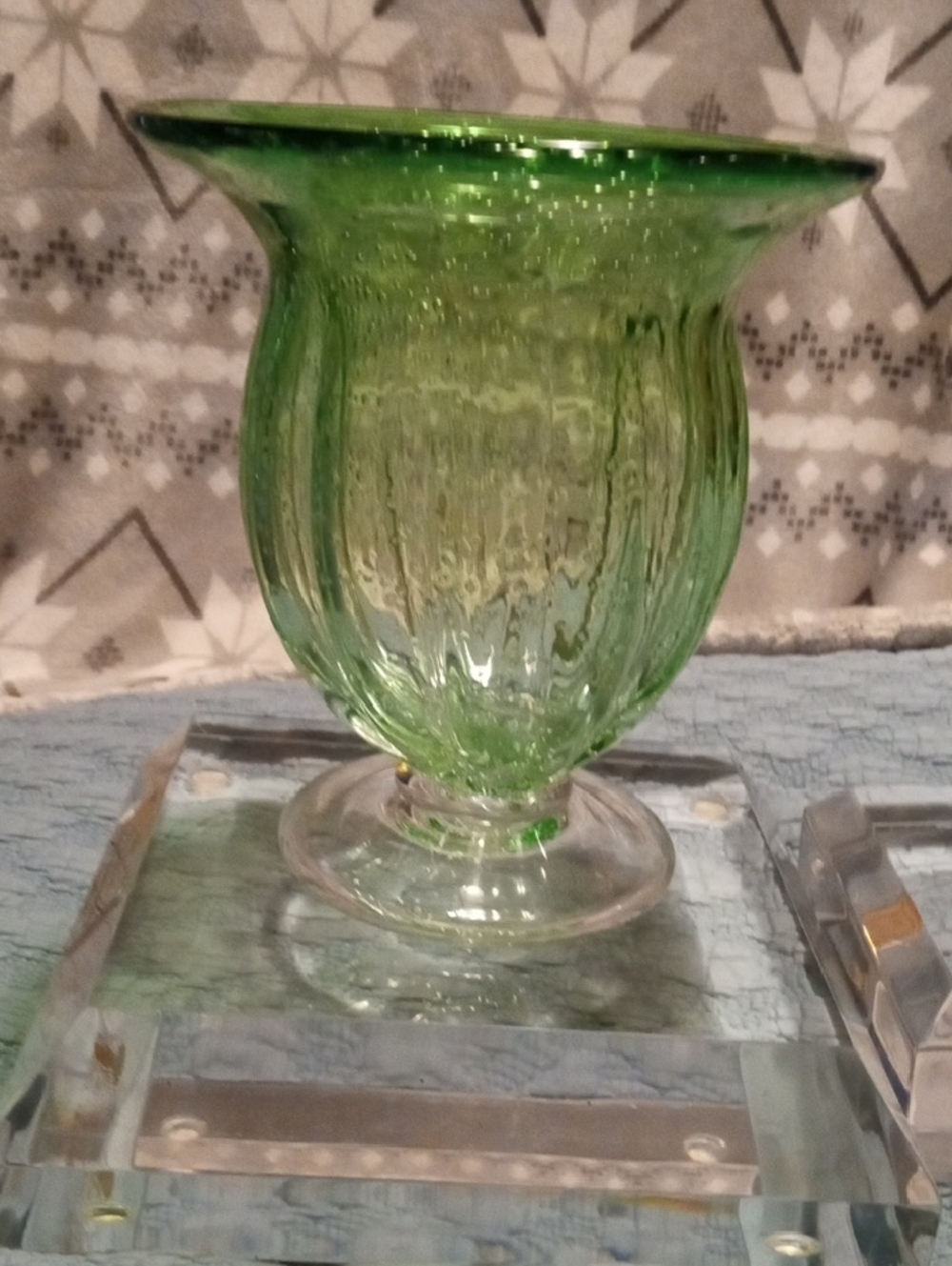 Source Unknown Bright Green Glass Urn Vase